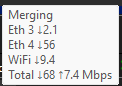 Tooltip: merging, the speed of each adapter and the total